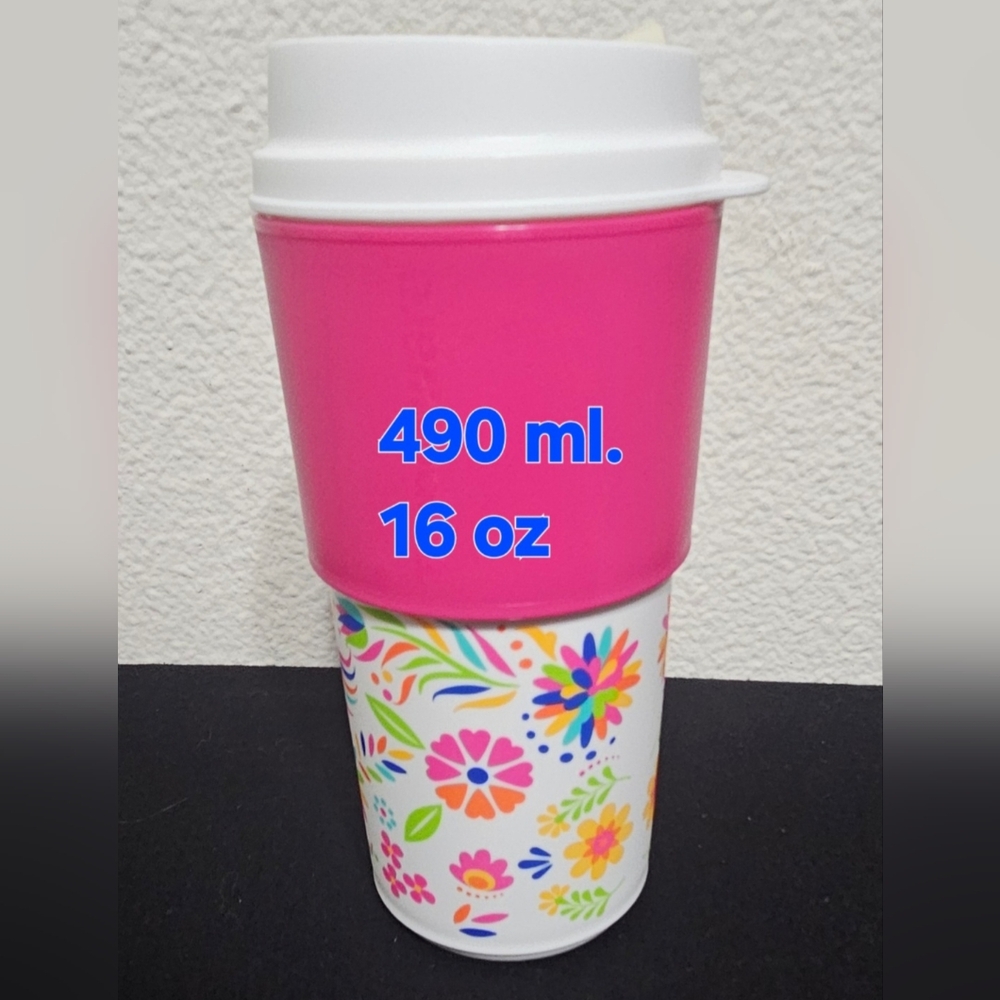 Tupperware Pink and Blue Floral Party Tumbler - Picture 2 of 3